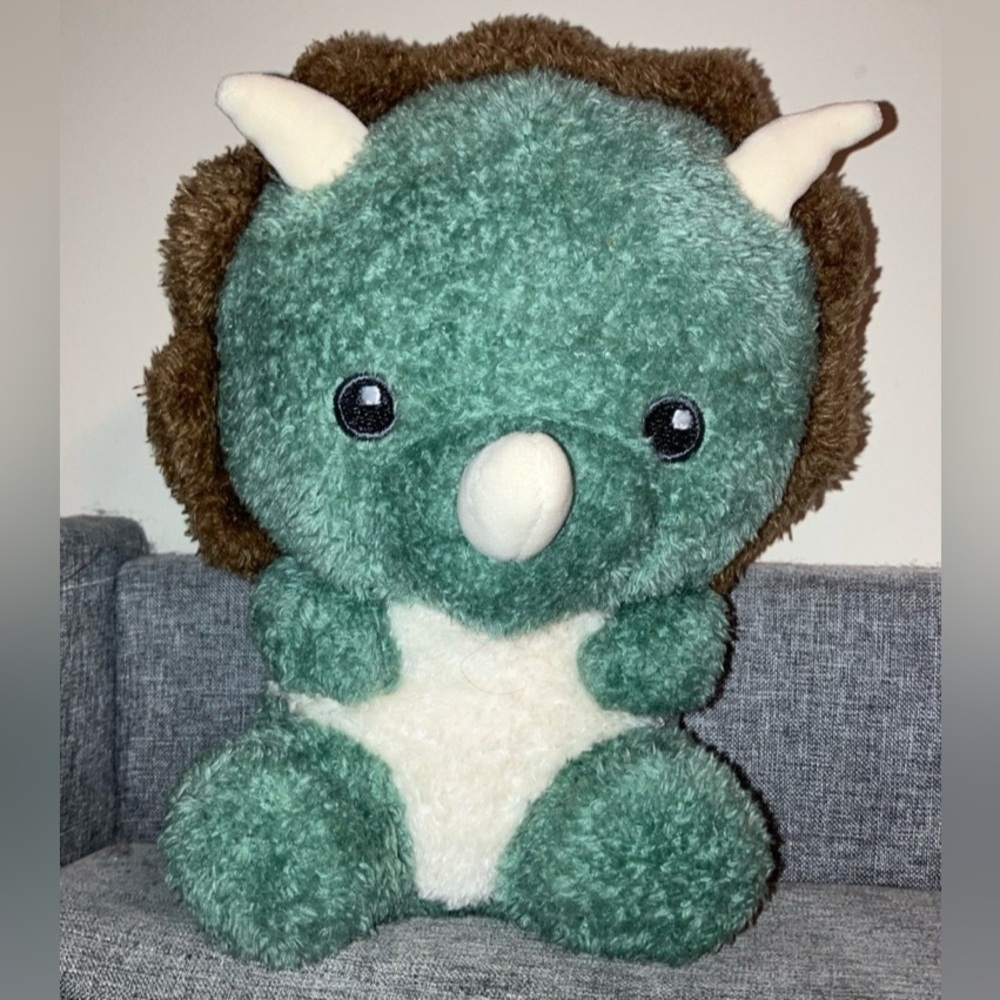Hobby Lobby Green Dinosaur Plush Stuffed Animal Triceratops Toy 8"